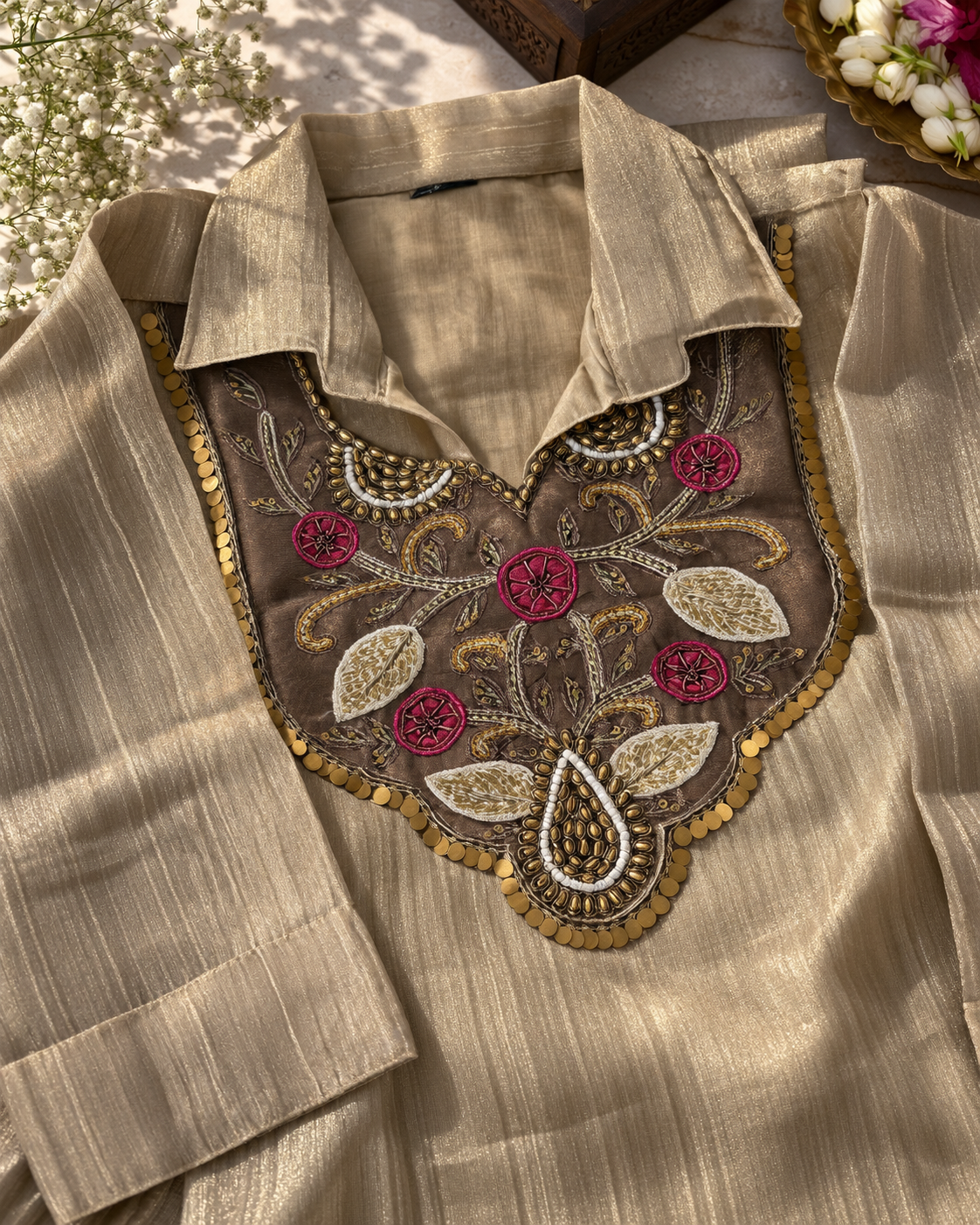 Champagne Beige Salsa Crush Layered Kurti Set