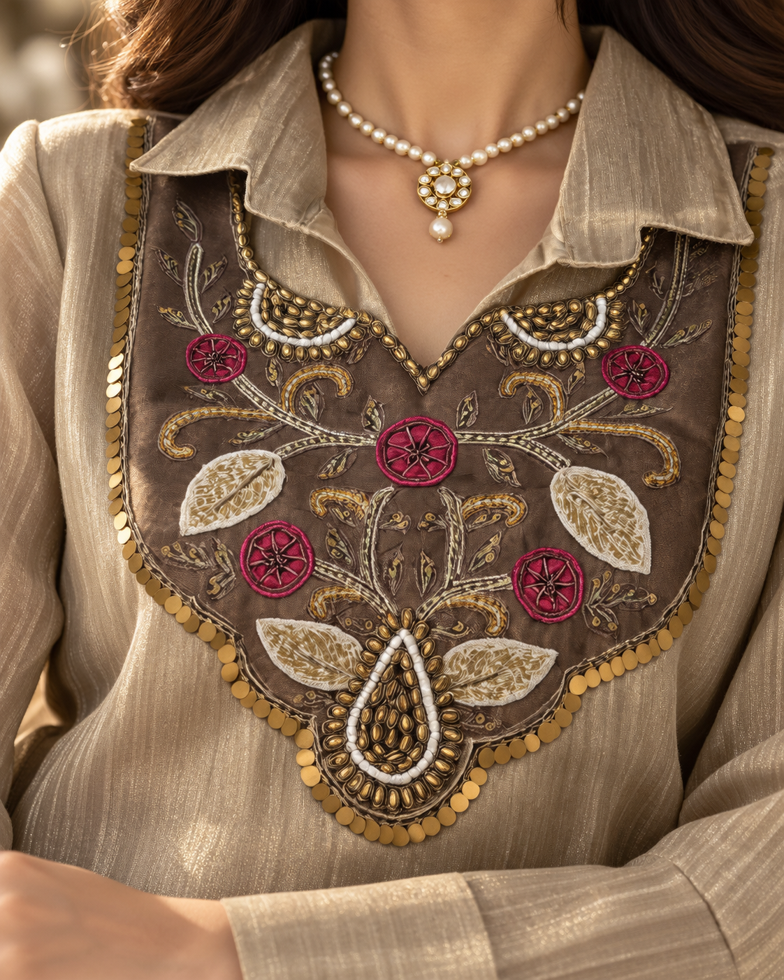 Champagne Beige Salsa Crush Layered Kurti Set