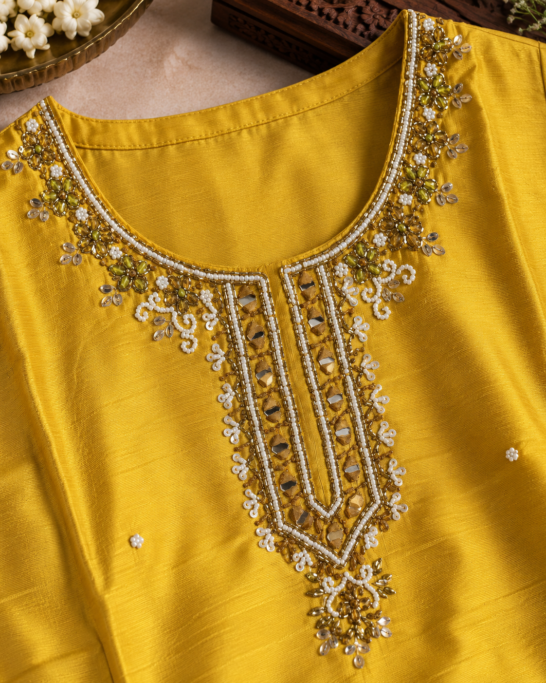 Mustard Gold Silk Kurti Pant Set with Handwork & Dupatta | Festive Wear for Women