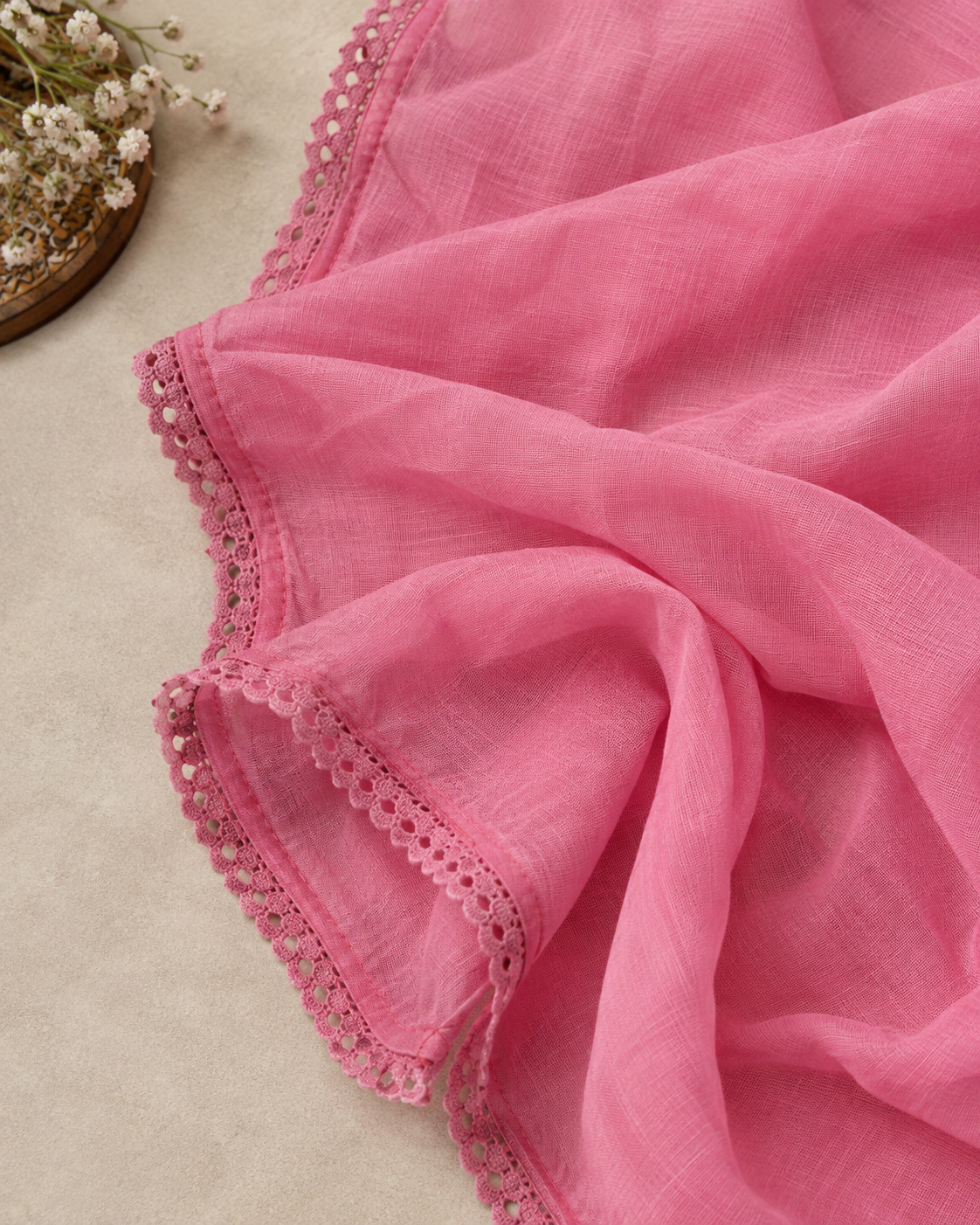 Blush Pink Floral Embroidered Cotton 3-Piece Kurti Set