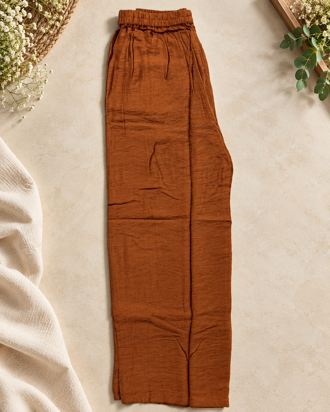 Premium Rust Brown Cotton Designer Co-ord Set with Attached Crochet Jacket & Floral Embroidery
