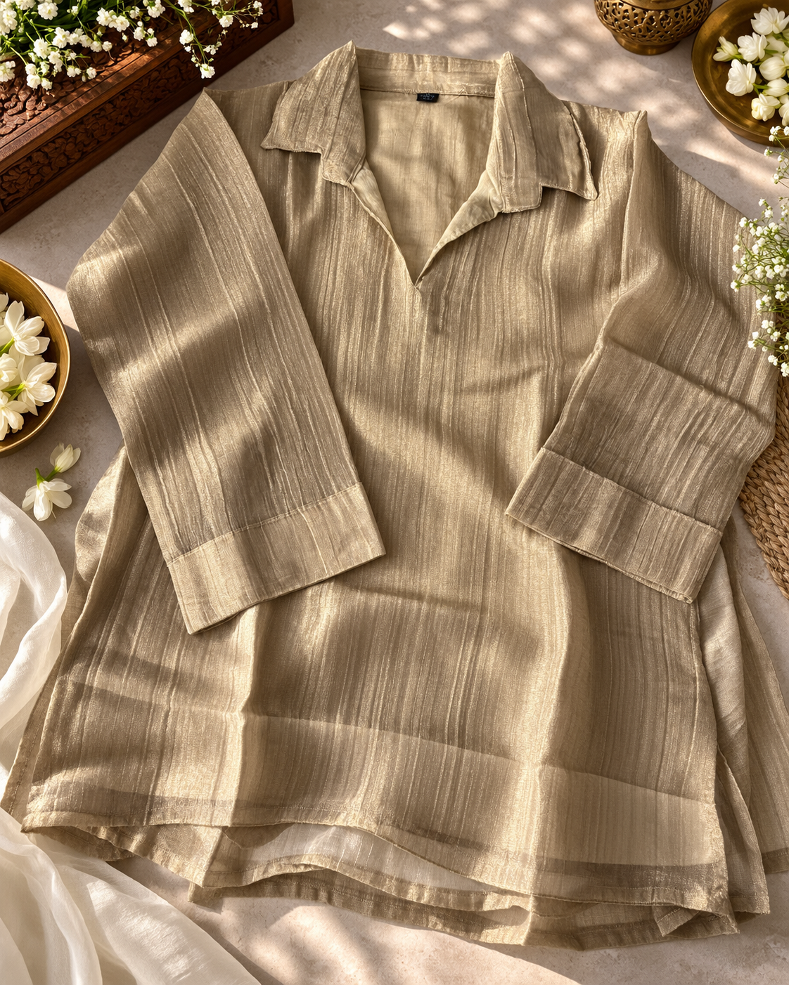 Champagne Beige Salsa Crush Layered Kurti Set