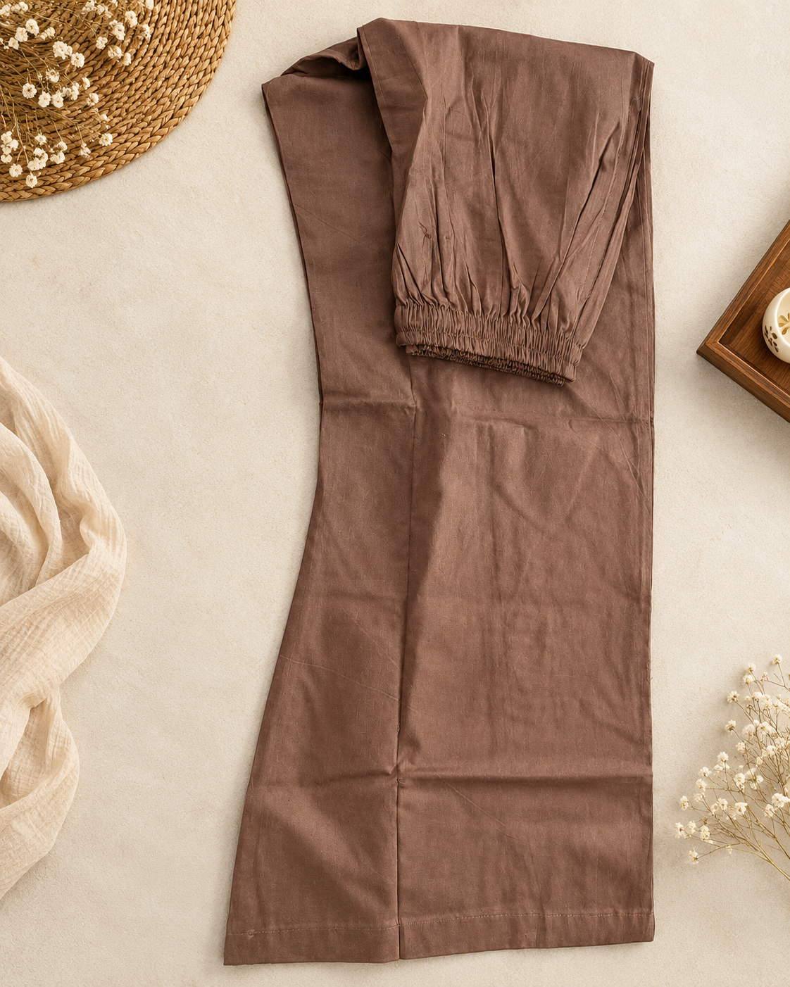 Mocha Brown Cotton Co-ord Set with Contrast Pockets & Mirror Buttons