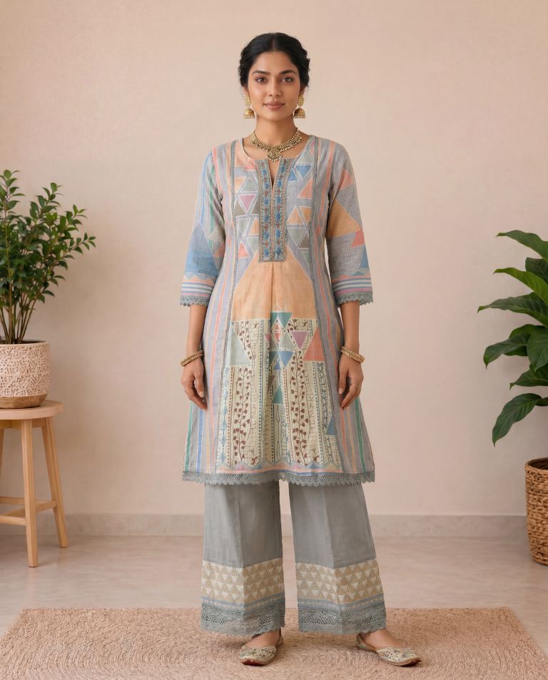 Designer Soft Sky Imported Linen Coord Set